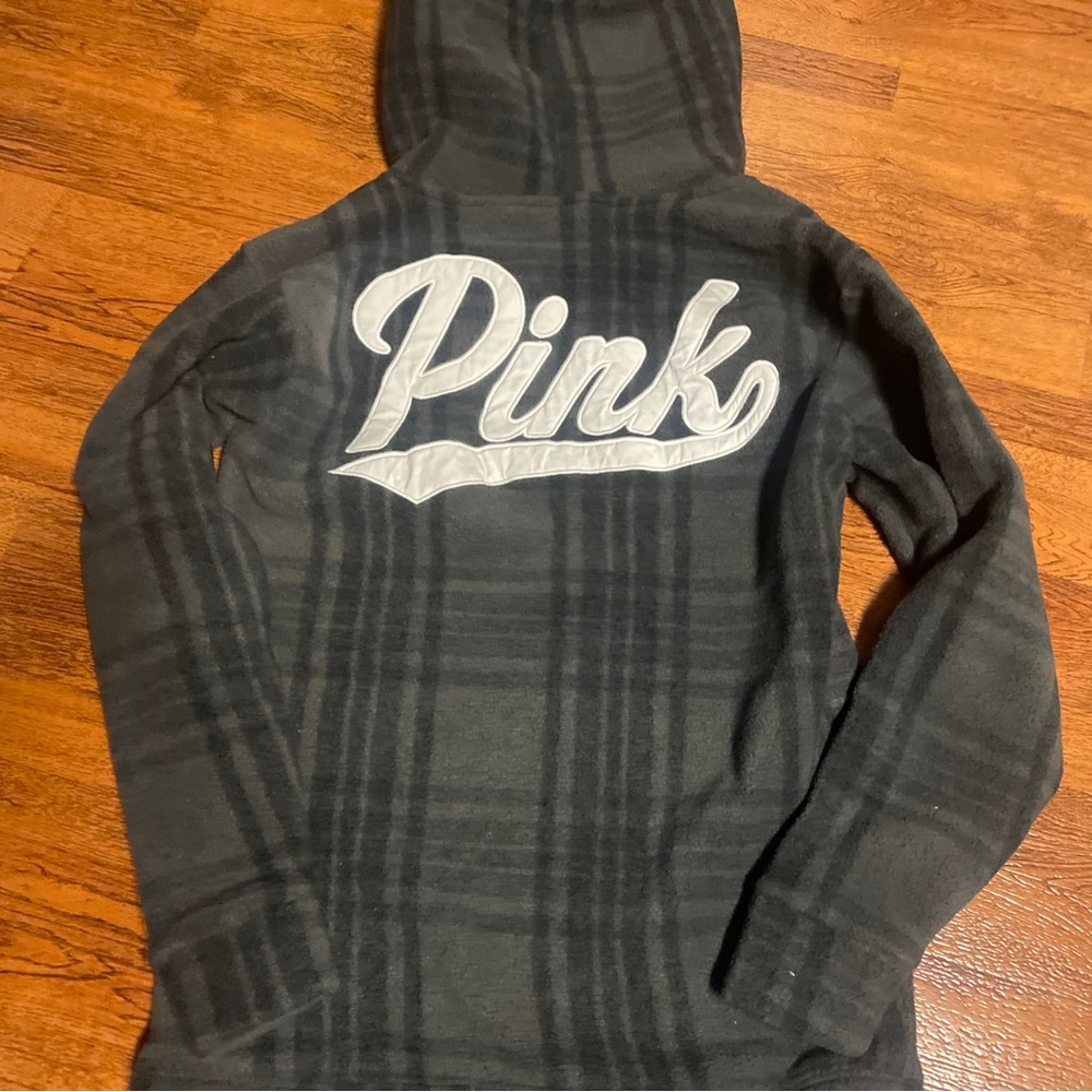 Victoria secret pink polar fleece plaid half zip hoodie pullover sweatshirt